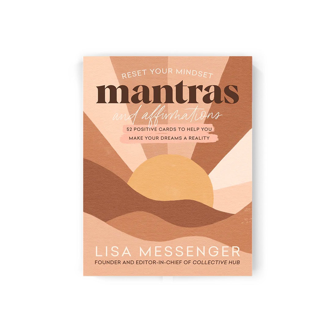 Box cards with text " Reset your mindset mantras and affirmations - 52 positive cards to help you make your dreams a reality"