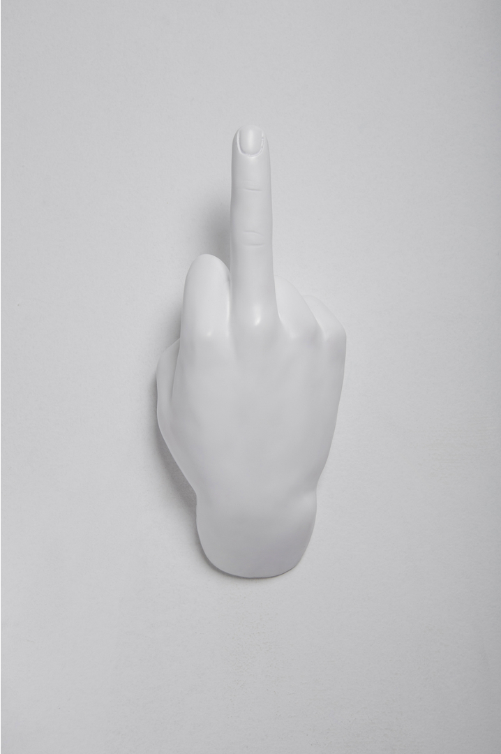 MIDDLE FINGER HAND WALL MOUNT WHITE
