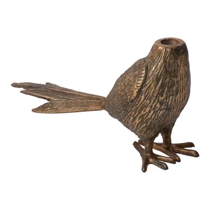 Pheasant taper holder, no head, in antique brass