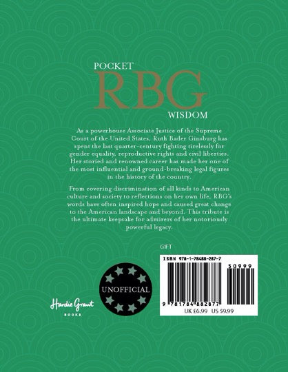 Pocket RBG Wisdom Book, back of book, white text with green background