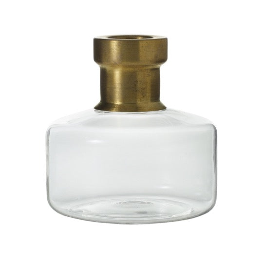 Propagation vase, glass base with brass neck