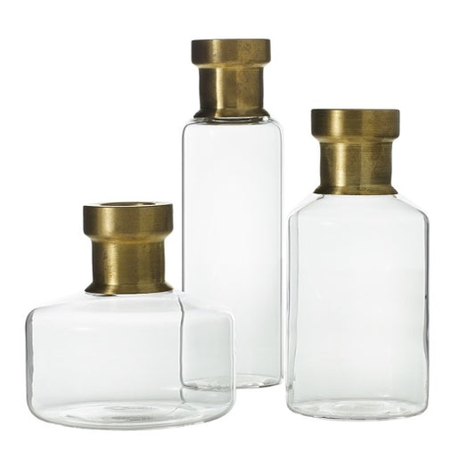 Propagation vases, glass base with brass neck
