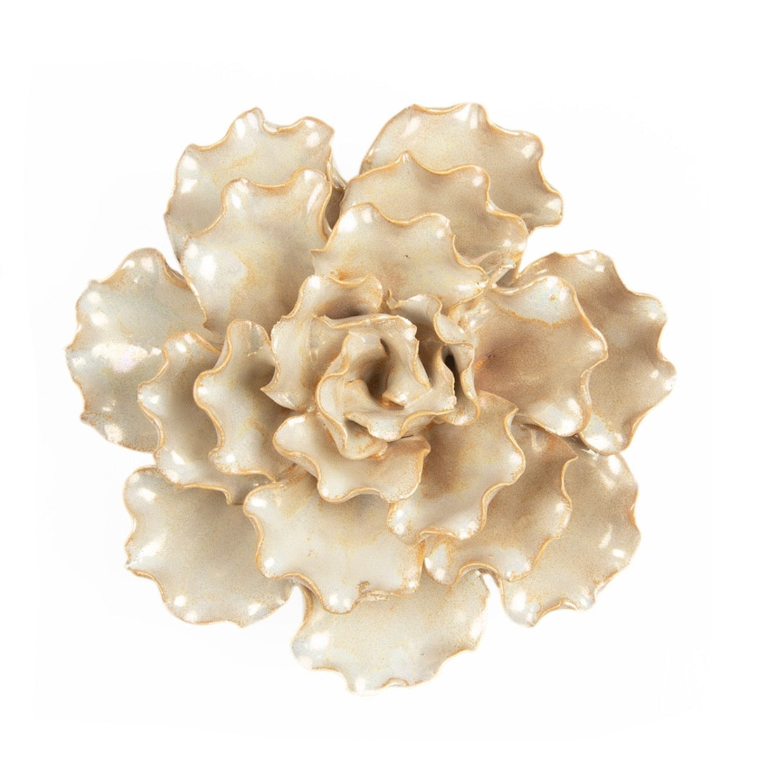 Ceramic sea lettuce in pearl color, top view.