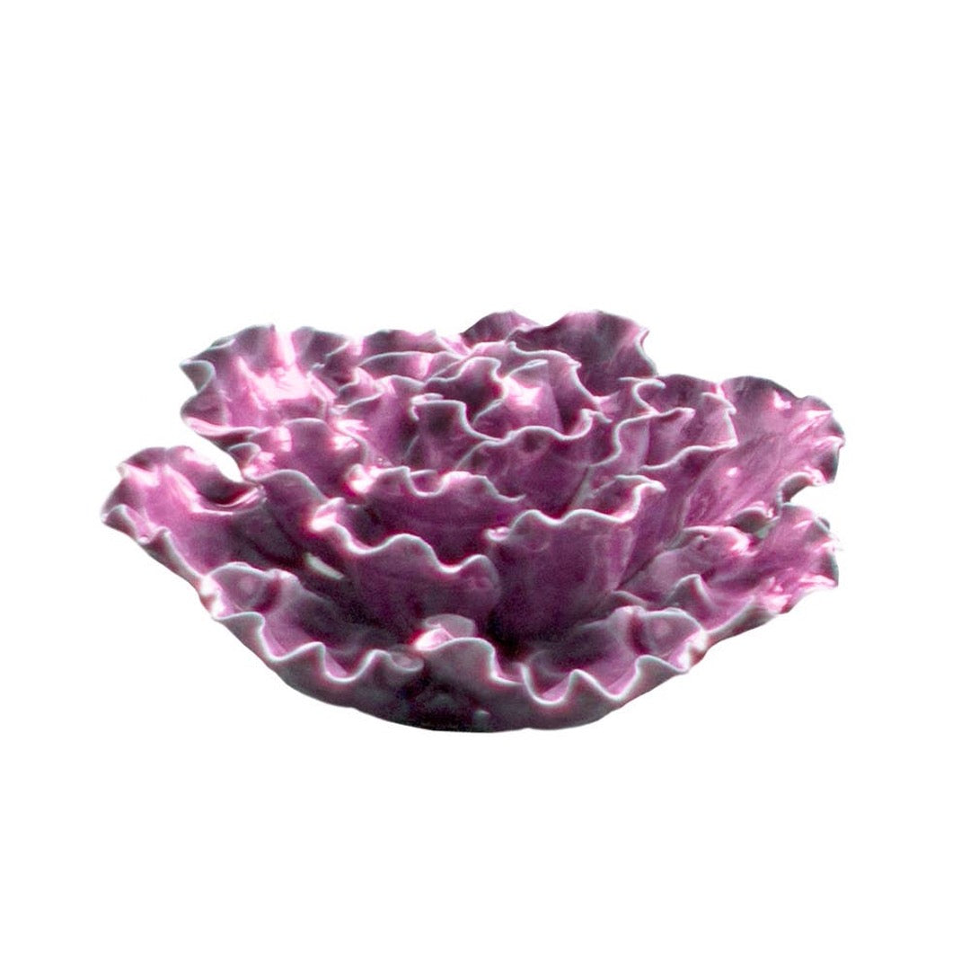Ceramic sea lettuce medium in purple, side view.