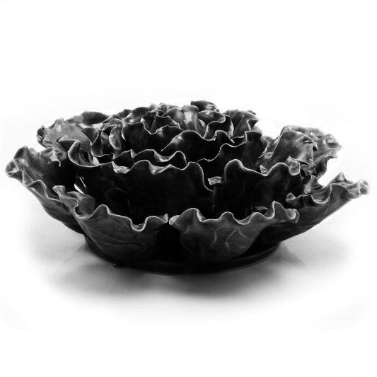 Ceramic sea lettuce in black color, angle top view.
