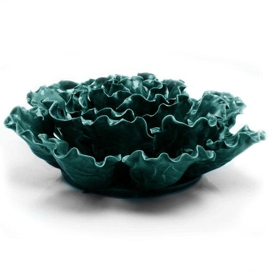 Ceramic sea lettuce in dark green color, angle top view.