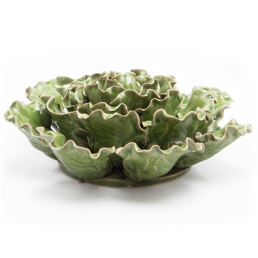 Ceramic sea lettuce extra large in green color, side view.
