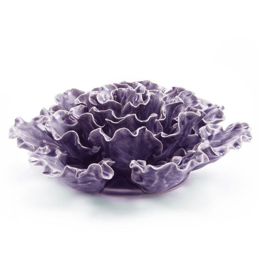 Ceramic sea lettuce in lilac color, angle top view.