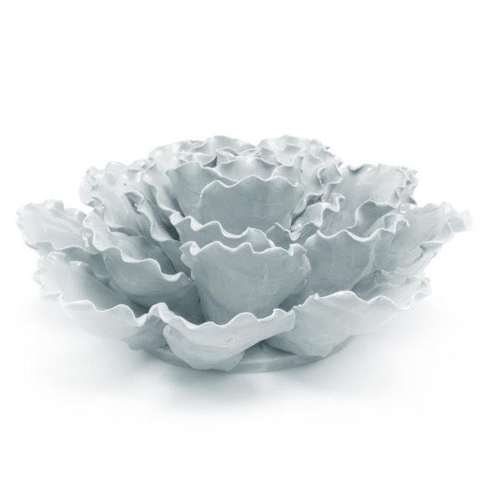 Ceramic sea lettuce in white color, angle top view.