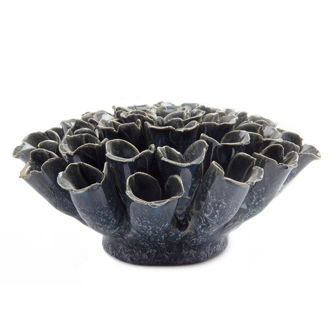 Ceramic sea polyp in blue grey, side view