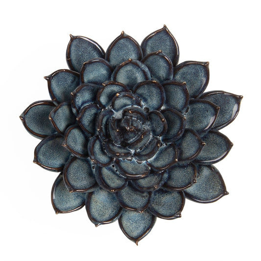 Ceramic succulent in blue grey, top view