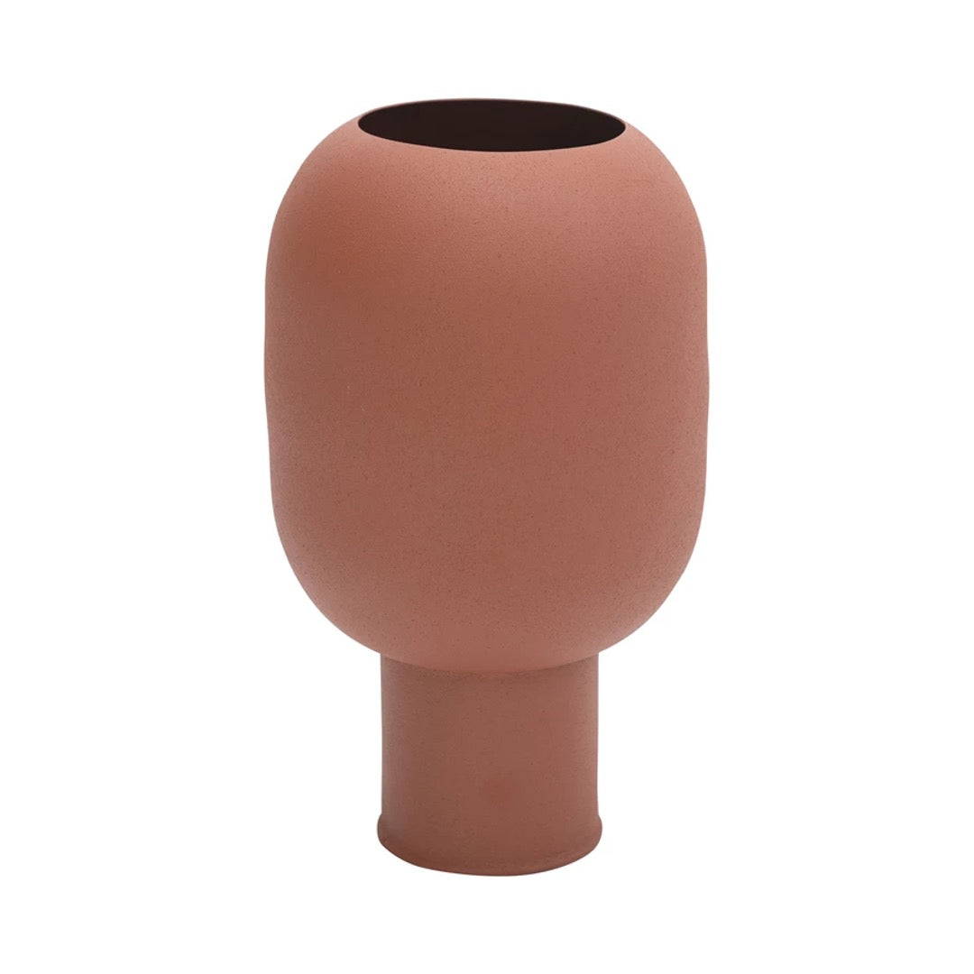 Textured metal vase, matte Sienna color, round
