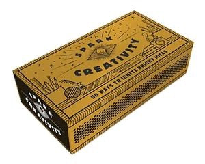 Spark Creativity, 50 Ways To Ignite Bright Ideas, gold box with black mystical designs. 