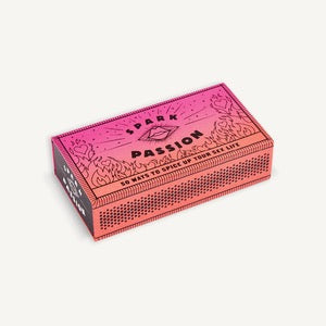 Spark Passion, 50 Ways To Spice Up Your Sex Life, magenta and pink gradient box with dark red mystical designs. 