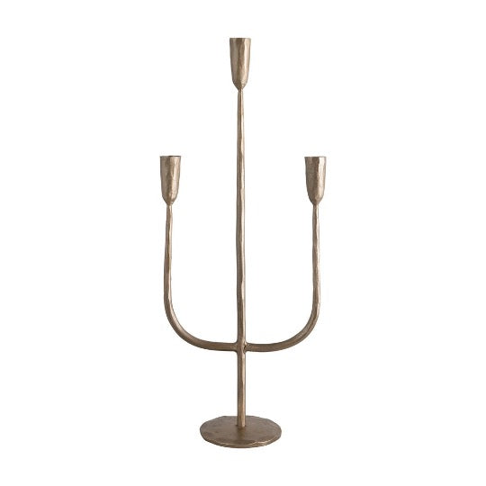 antique brass metal candelabra for three tapers.