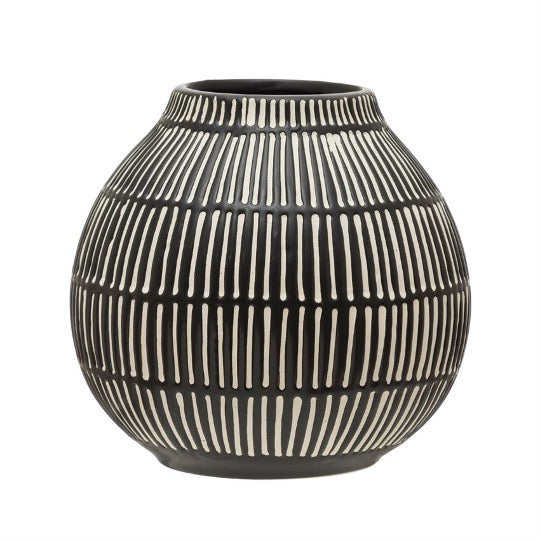 Round debossed black & white vase